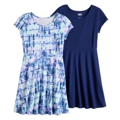 Girls 6-20 SO® 2-Pack Skater Dresses in Regular & Plus -Sleep On It Sales Shop 5316505 Blue Dye Pack