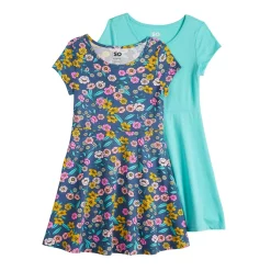 Girls 6-20 SO® 2-Pack Skater Dresses in Regular & Plus -Sleep On It Sales Shop 5316505 Floral