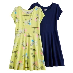 Girls 6-20 SO® 2-Pack Skater Dresses in Regular & Plus -Sleep On It Sales Shop 5316505 Navy Tropical