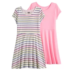 Girls 6-20 SO® 2-Pack Skater Dresses in Regular & Plus -Sleep On It Sales Shop 5316505 Pink Stripe
