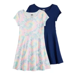 Girls 6-20 SO® 2-Pack Skater Dresses in Regular & Plus -Sleep On It Sales Shop 5316505 Spiral Dye