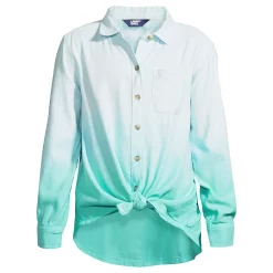 Girls 2-16 Lands' End Tie Front Flannel Shirt in Regular & Plus Size -Sleep On It Sales Shop 5497207 Aqua Mint Dip Dye