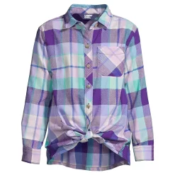 Girls 2-16 Lands' End Tie Front Flannel Shirt in Regular & Plus Size -Sleep On It Sales Shop 5497207 Bright Grape Plaid
