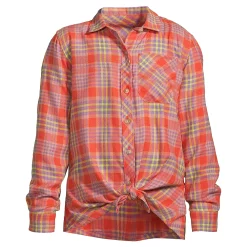 Girls 2-16 Lands' End Tie Front Flannel Shirt in Regular & Plus Size -Sleep On It Sales Shop 5497207 Paprika Multi Plaid