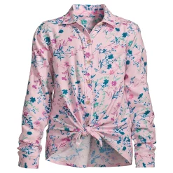 Girls 2-16 Lands' End Tie Front Flannel Shirt in Regular & Plus Size -Sleep On It Sales Shop 5497207 Pink Floral