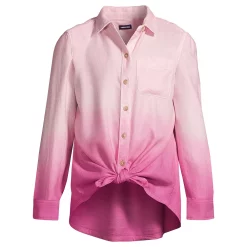 Girls 2-16 Lands' End Tie Front Flannel Shirt in Regular & Plus Size -Sleep On It Sales Shop 5497207 Verbena Dip Dye