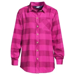 Girls 2-16 Lands' End Tie Front Flannel Shirt in Regular & Plus Size -Sleep On It Sales Shop 5497207 Verbena Plum Check