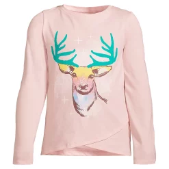 Girls 2-16 Lands' End Long Sleeve Curved Hem Graphic Tee in Regular & Plus -Sleep On It Sales Shop 5497210 Magical Deer