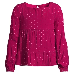 Girls 2-16 Lands' End Long Sleeve Tiered Top in Regular & Plus -Sleep On It Sales Shop 5497211 Dark Berry Mini Dot