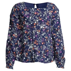 Girls 2-16 Lands' End Long Sleeve Tiered Top in Regular & Plus -Sleep On It Sales Shop 5497211 Deep Sea Navy Floral