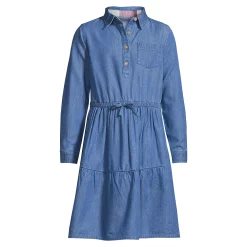 Girls 4-18 Lands' End Long Sleeve Chambray Dress in Regular & Plus