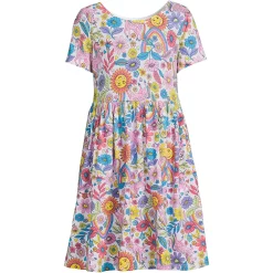 Girls 4-18 Lands' End Gathered Waist Jersey Dress in Regular & Plus -Sleep On It Sales Shop 5498990 Pink Rainbow Unicorn