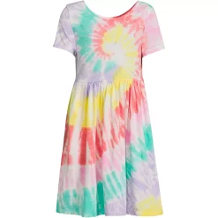 Girls 4-18 Lands' End Gathered Waist Jersey Dress in Regular & Plus -Sleep On It Sales Shop 5498990 Rainbow Swirl Dye