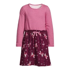 Girls 2-16 Lands' End Long Sleeve Fleece Fabric Mix Dress in Regular & Plus