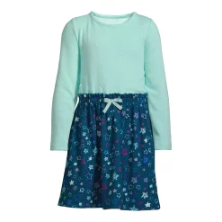 Girls 2-16 Lands' End Long Sleeve Fleece Fabric Mix Dress in Regular & Plus -Sleep On It Sales Shop 5499002 Teal Mini Stars