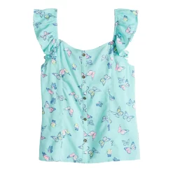 Girls 6-20 SO® Flutter Sleeve Button-Up Tank Top in Regular & Plus -Sleep On It Sales Shop 5506093 Aqua Butterflies