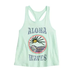 Girls 6-20 SO® Racerback Graphic Tank Top in Regular & Plus -Sleep On It Sales Shop 5524711 Aloha Waves