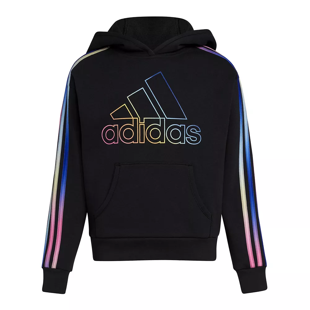 Girls 7-16 adidas Multi 3-Stripes Fleece Hoodie 2 Girls 7-16 adidas Multi 3-Stripes Fleece Hoodie - Image 2