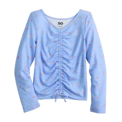 Girls 6-20 SO® Long Sleeve Cinch Front Tee in Regular & Plus -Sleep On It Sales Shop 5574801 Blue Mini Floral