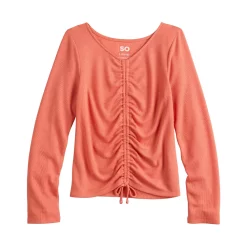 Girls 6-20 SO® Long Sleeve Cinch Front Tee in Regular & Plus -Sleep On It Sales Shop 5574801 Oak Orange