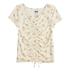 Girls 6-20 SO® Short Sleeve Cinch Front Tee in Regular & Plus -Sleep On It Sales Shop 5574804 Cream Floral