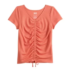 Girls 6-20 SO® Short Sleeve Cinch Front Tee in Regular & Plus -Sleep On It Sales Shop 5574804 Oak Orange
