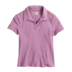 Girls 6-20 SO® Ribbed Collar Polo in Regular & Plus -Sleep On It Sales Shop 5575883 Grape