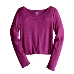 Girls 6-20 SO® Cinch Front Lettuce Hem Tee -Sleep On It Sales Shop 5578128 Burgundy