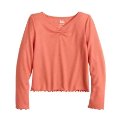 Girls 6-20 SO® Cinch Front Lettuce Hem Tee -Sleep On It Sales Shop 5578128 Oak Orange