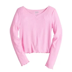 Girls 6-20 SO® Cinch Front Lettuce Hem Tee -Sleep On It Sales Shop 5578128 Pink