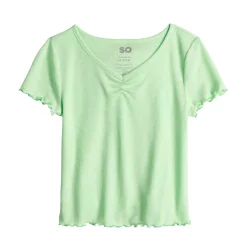 Girls 6-20 SO® Short Sleeve Cinch Front Lettuce Edge Tee in Regular & Plus -Sleep On It Sales Shop 5578204 Aloe Infusion