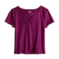 Girls 6-20 SO® Short Sleeve Cinch Front Lettuce Edge Tee in Regular & Plus -Sleep On It Sales Shop 5578204 Burgundy