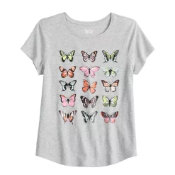 Girls 7-16 SO® Graphic Tee in Regular & Plus -Sleep On It Sales Shop 5583951 Gray Butterfly