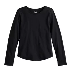 Girls 6-20 SO® Long Sleeve Jersey Core Tee in Regular & Plus -Sleep On It Sales Shop 5585563 Black