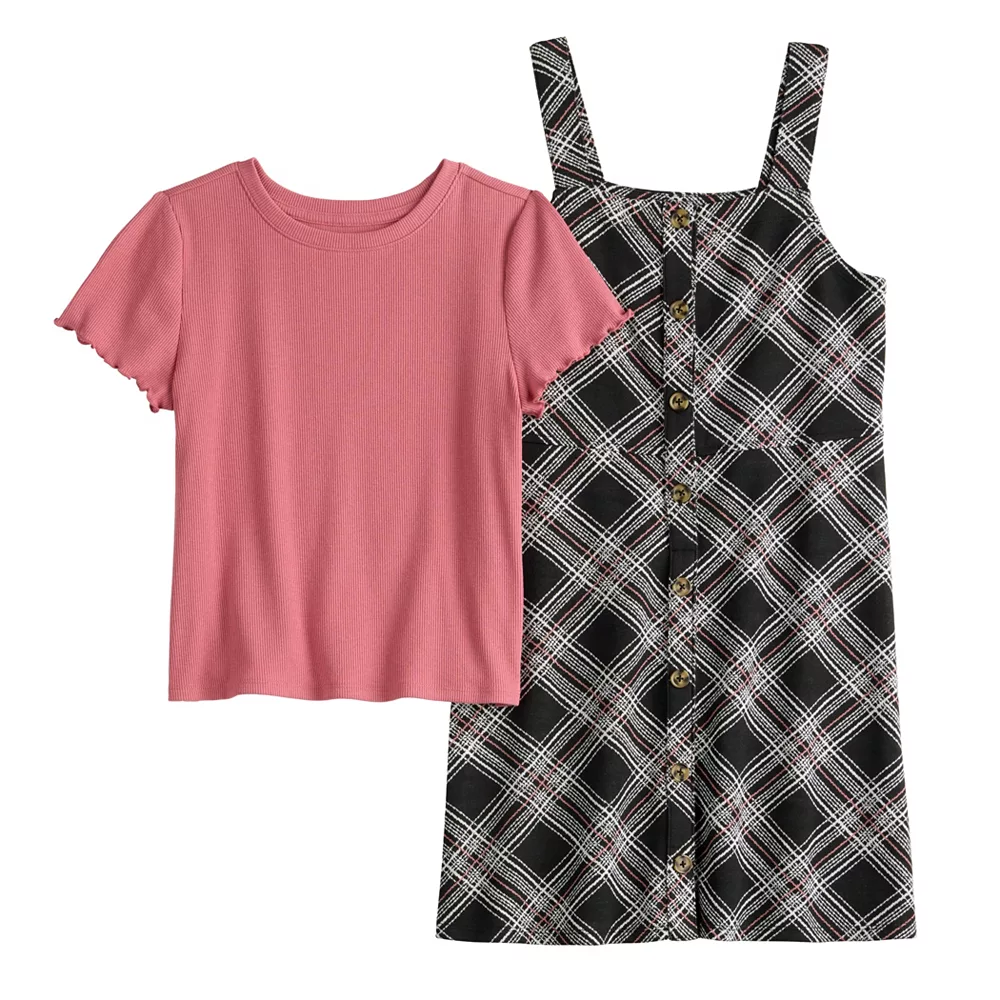 Girls 6-20 SO® Baby Tee & Button-Front Jumper Set in Regular & Plus Size 3 Girls 6-20 SO® Baby Tee & Button-Front Jumper Set in Regular & Plus Size - Image 3