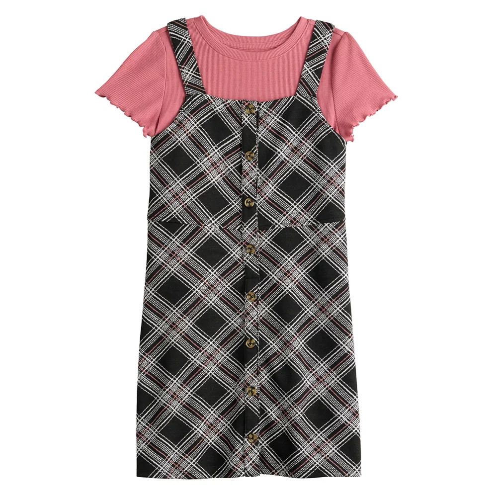 Girls 6-20 SO® Baby Tee & Button-Front Jumper Set in Regular & Plus Size 1 Girls 6-20 SO® Baby Tee & Button-Front Jumper Set in Regular & Plus Size