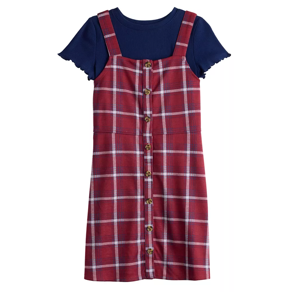 Girls 6-20 SO® Baby Tee & Button-Front Jumper Set in Regular & Plus Size 2 Girls 6-20 SO® Baby Tee & Button-Front Jumper Set in Regular & Plus Size - Image 2