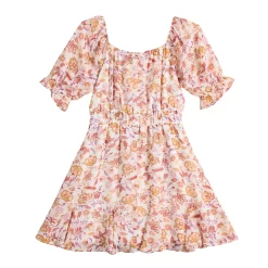 Girls 7-16 Three Pink Hearts Printed Chiffon Dress & Necklace Set in Regular & Plus -Sleep On It Sales Shop 5595015 ALT