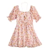 Girls 7-16 Three Pink Hearts Printed Chiffon Dress & Necklace Set in Regular & Plus