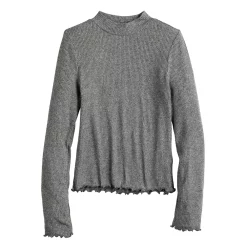 Girls 6-20 SO® Cozy Mockneck Lettuce Edge Tee in Regular & Plus Size -Sleep On It Sales Shop 5688777 Black