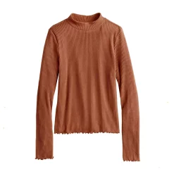 Girls 6-20 SO® Cozy Mockneck Lettuce Edge Tee in Regular & Plus Size -Sleep On It Sales Shop 5688777 Cinnamon