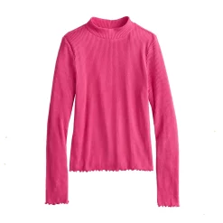Girls 6-20 SO® Cozy Mockneck Lettuce Edge Tee in Regular & Plus Size -Sleep On It Sales Shop 5688777 Pink