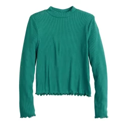 Girls 6-20 SO® Cozy Mockneck Lettuce Edge Tee in Regular & Plus Size -Sleep On It Sales Shop 5688777 Teal