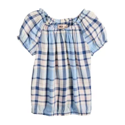 Girls 4-16 SO® Puff Sleeve Woven Top in Regular & Plus Size -Sleep On It Sales Shop 5718101 Blue Plaid