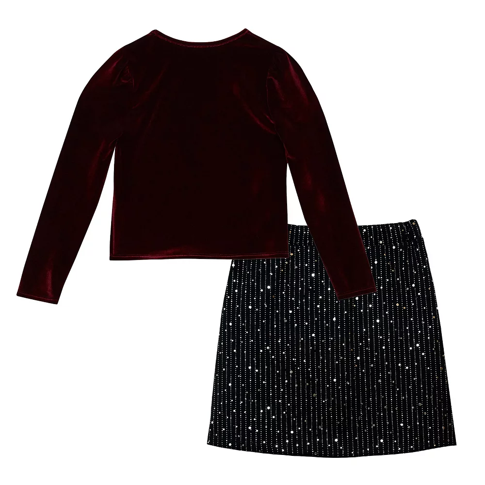 Girls 7-16 Knit Works Velvet Top and Skirt Set 2 Girls 7-16 Knit Works Velvet Top and Skirt Set - Image 2