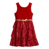 Girls 7-16 Three Pink Hearts Velvet and Sequins Dress