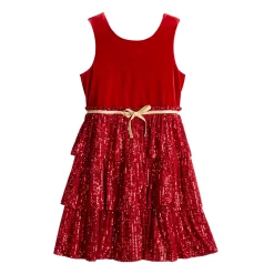 Girls 7-16 Three Pink Hearts Velvet and Sequins Dress