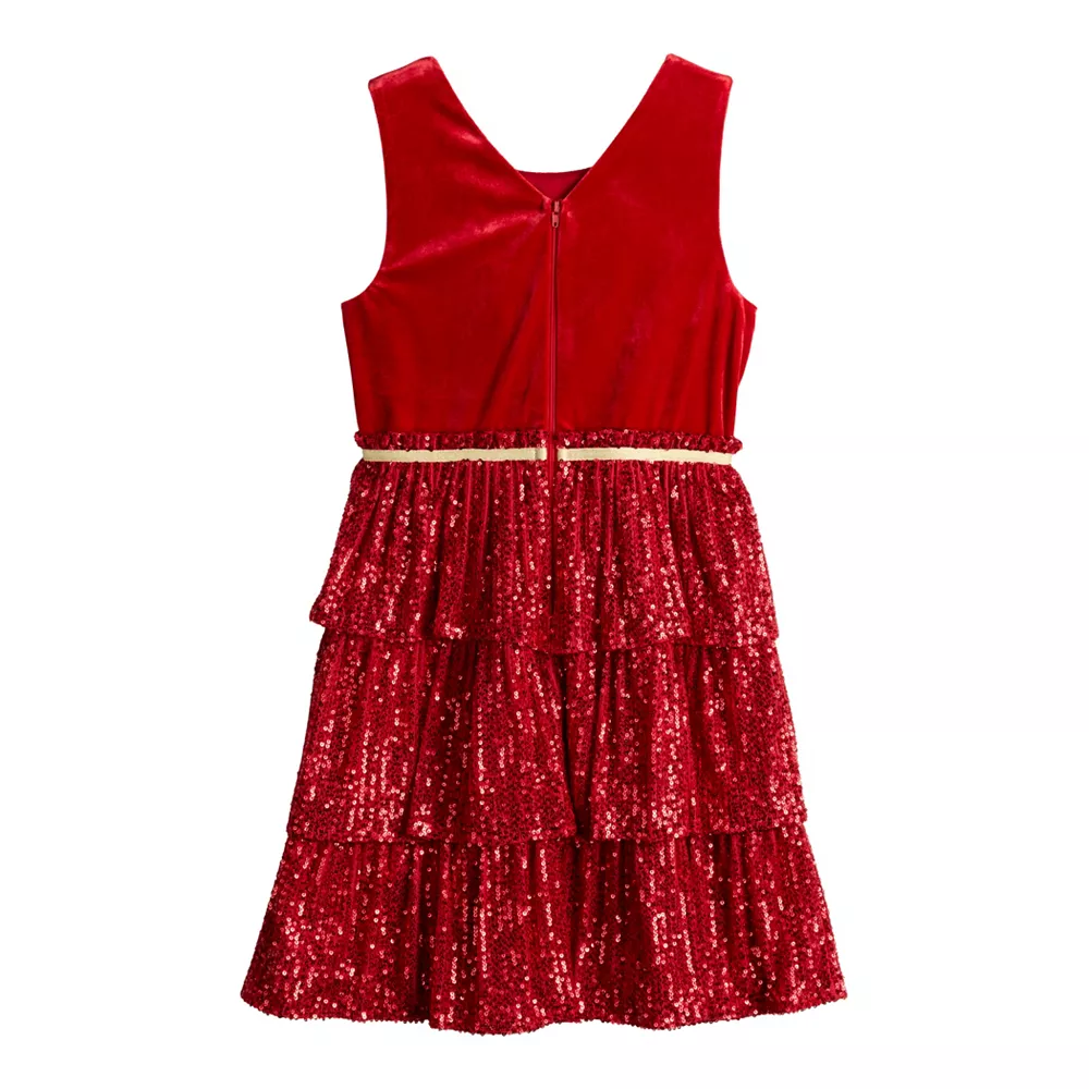 Girls 7-16 Three Pink Hearts Velvet and Sequins Dress 2 Girls 7-16 Three Pink Hearts Velvet and Sequins Dress - Image 2