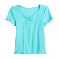 Girls 6-20 SO® Cinch Front Lettuce Hem Tee in Regular & Plus 12 Girls 6-20 SO® Cinch Front Lettuce Hem Tee in Regular & Plus -Sleep On It Sales Shop 5834302 Aqua