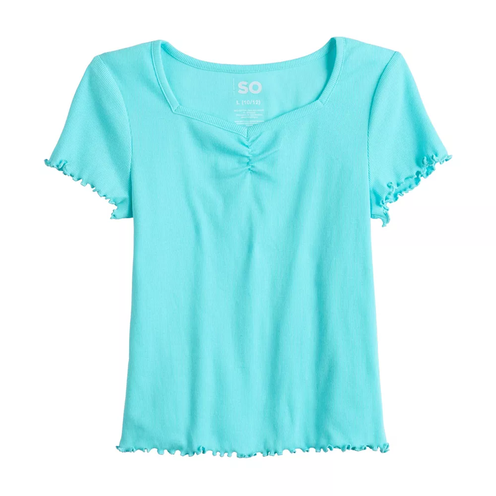 Girls 6-20 SO® Cinch Front Lettuce Hem Tee in Regular & Plus 3 Girls 6-20 SO® Cinch Front Lettuce Hem Tee in Regular & Plus - Image 3